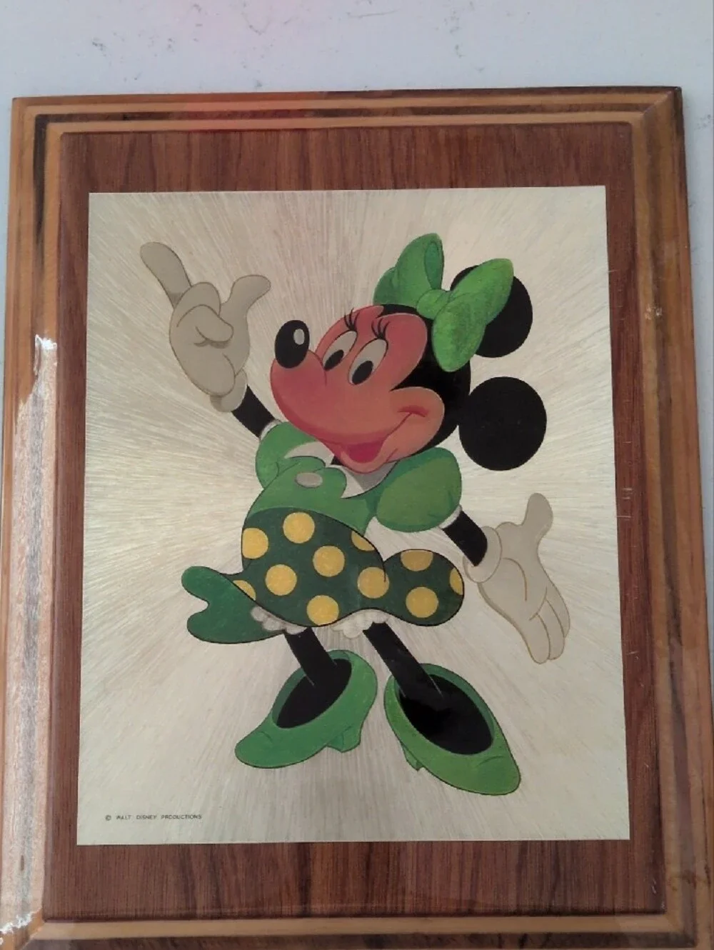 1980's Disney Mickey & Minnie Foil Art Pair - Wooden Wall Hangings